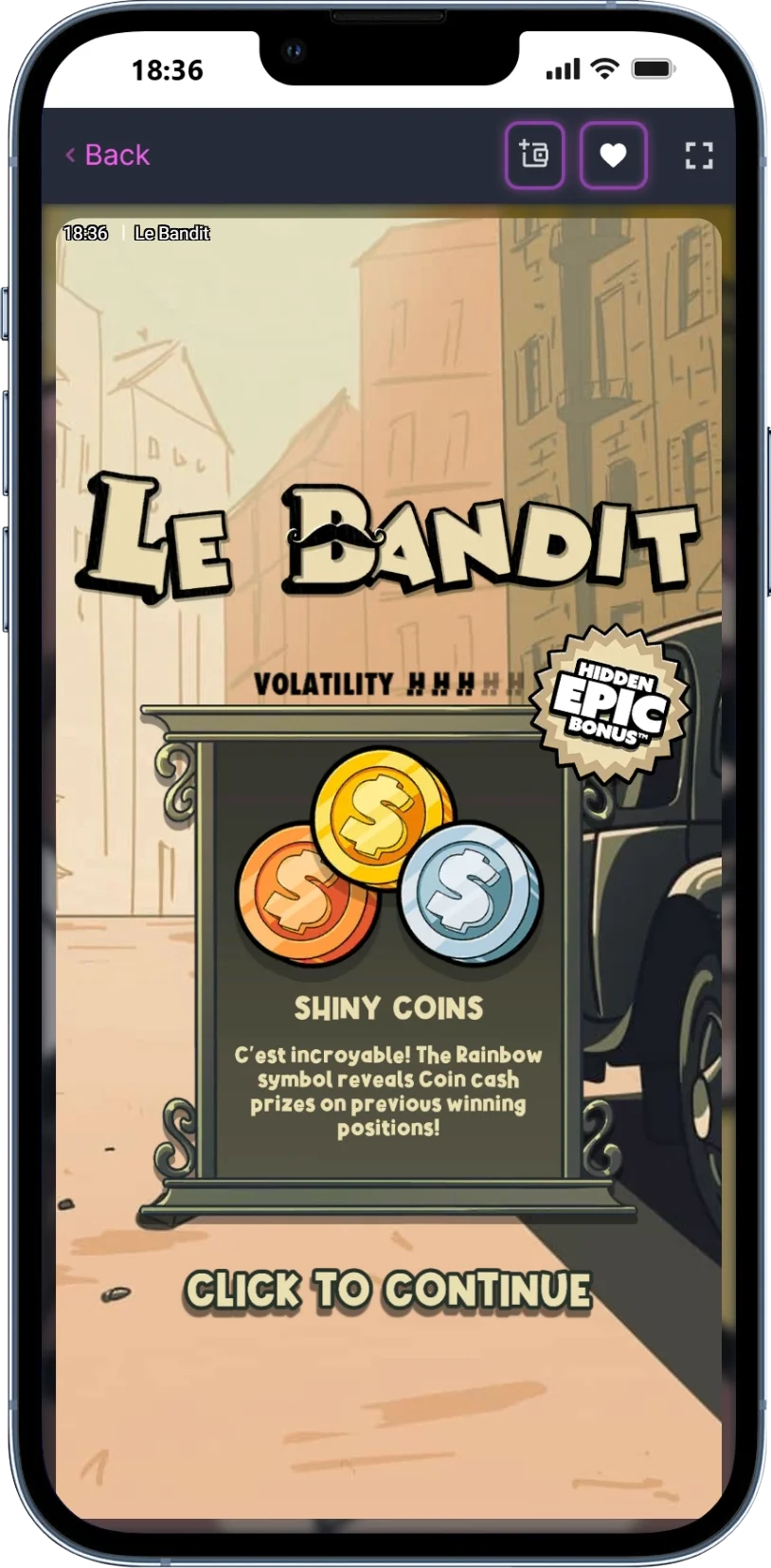 Le Bandit inzet en autoplay opties op mobiel scherm